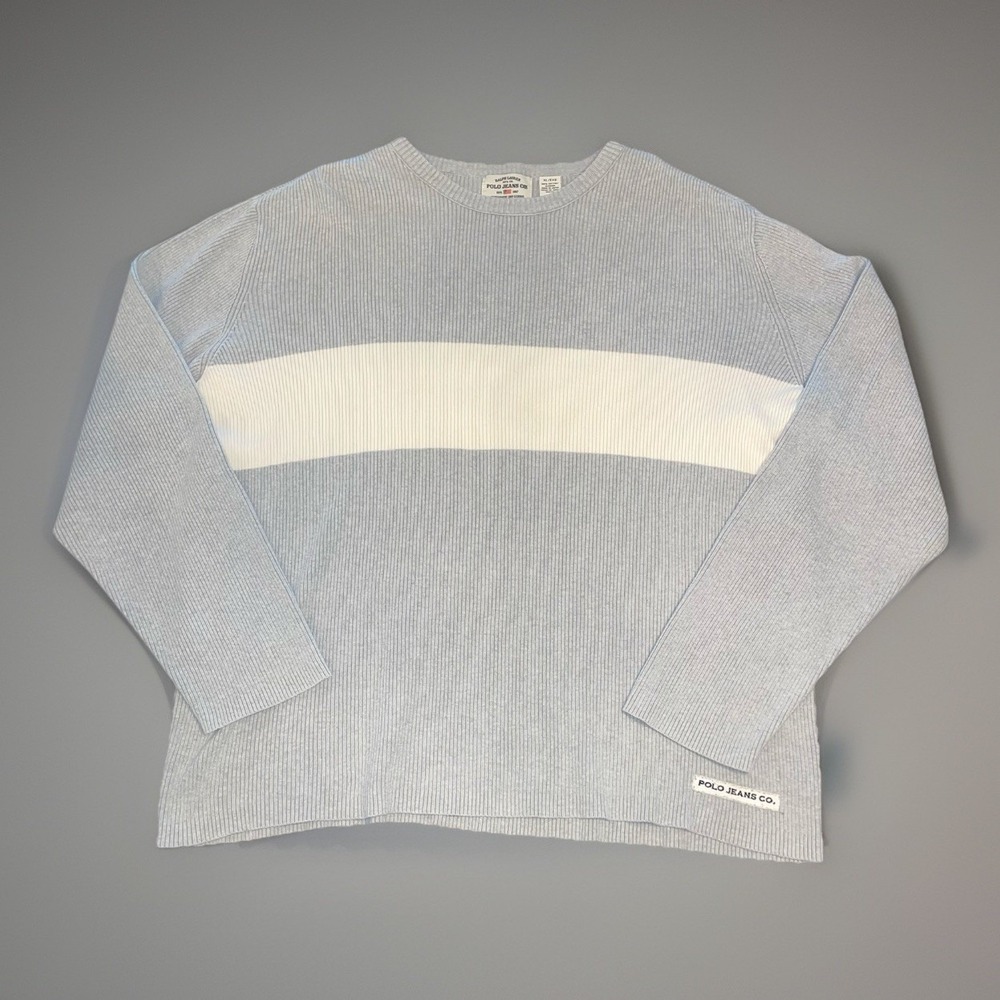 Vintage 90s Ralph Lauren Polo Jeans Co Dry Goods Striped Sweater Gray XL